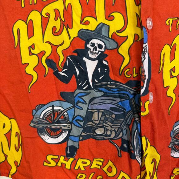 Shredders Digest Shirt Mens Size Medium Red Short Sleeve Button Motorcylce Skull - Picture 6 of 10